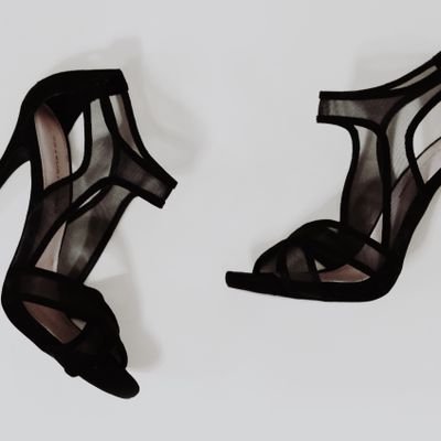 Black Mesh High Heel Sandals